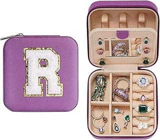 Jewelry Travel Case Small Organizer Stocking Box Jewelry Accessories Personalized Gifts Teenage Holiday Christmas Gift for Women Purple, Letter r
