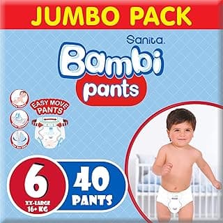 Sanita Bambi Pants, Size 6, Xxl, Jumbo Pack, 40 Diapers Package may vary