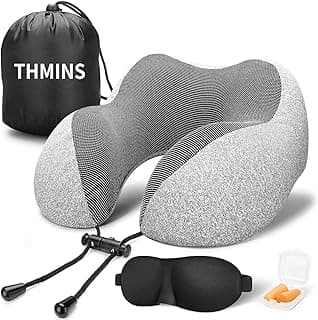THMINS THMINS Travel Pillow,For Sleeping Airplane, Neck Pillow for Travel Accessories,U Shaped Neck Support Comfortable & Breathable Cover, Airplane Travel Kit with 3D Eye Masks, Earplugs, and Luxury Bag...