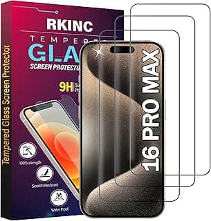 RKINC Screen Protector [3-Pack] for iPhone 16 Pro Max, Tempered Glass Film Screen Protector, 0.33mm [LifetimeWarranty][Bubble-Free][Anti-Scratch][Anti-Shatter]