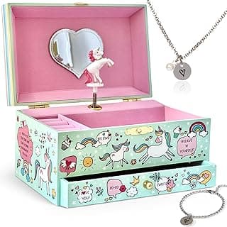 Furry Smile Musical Unicorn Jewelry Box for Girls - Glow in the Dark Kids Jewelry Box Organizer Plays You Are My Sunshine with Necklace and Bracelet Set - Girls Jewelry Box - Music Boxes for Girls - Unicorn Gifts