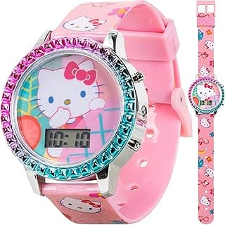 ACCUTIME Hello Kitty Digital LCD Quartz Kids Pink Watch for Girls with Hello Kitty and Friends Pink All Over Print Band Strap (Model: HK4167AZ)