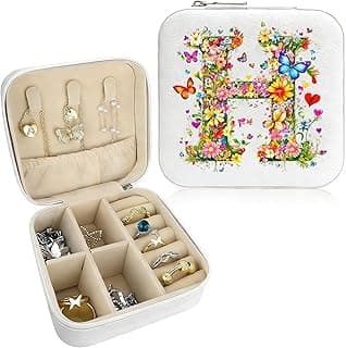 Monogram Jewelry Box Portable Print Jewelry Box, White Compact Jewelry Box Travel Jewelry Case Travel Case Organizer Bag Storage Box Jewelry Holder For Necklace Earrings Rings Bracelet (Letter H)