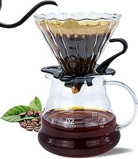 MIBRU Manual V60 Hand Drip Coffee Maker 600ml set pack Of 2 مجموعة تقطير في 60 مكونة من قمع زجاجي وسيرفر زجاجي