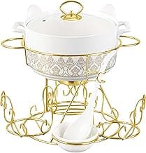 Shallow by Cuisine Art Azu 17 Piece Soup Set with Gold Stand - Elegant White Porcelain Dinnerware for Stylish Dining, Soup Bowls