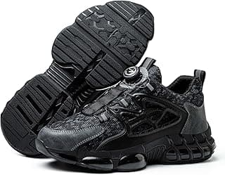 USOR Steel Toe Shoes for Men Women Rotating Automatic Buckle Shoes Laces Safety Shoes Mens Steel Toe Cap Work Boot Lightweight Breathable Comfortable Black