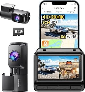 DDPAI 4K+2K+1080P 3 Channel Dash Cam Front+Inside+Back Dashcam, 64G Card Included, 3CH HDR Car Camera, 3" IPS, 5G WiFi6, GPS, 2K/60FPS, AI ISP Night Vision, 24H Parking Mode, Supercapacitor, Z60T