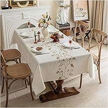 Rectangle Stain-Resistant Tablecloth, Vintage Embroidered Dining Table Cover, Easy Clean Waterproof Wrinkle-Resistant Fabric for Kitchen Restaurant Party Wedding Outdoor Dining (White, 140x180CM)