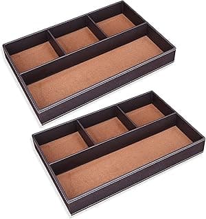 X spring X spring Jewelry Trays, Set of 2 Faux Leather Valet Trays for Men, Stackable Drawer Organizer for Keys, Wallet, Sunglasses, Watch and Coins, Dresser Top Accessories Tray