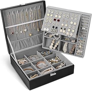 TIKHOME TIKHOME Jewelry Box, Jewelry Boxes for Women & Men with PU Leather,2 Layer Jewelry Organizer with Removable Tray Display for Necklace Bracelets Earrings Rings, Jewelry Organizer Box Ideal Gift
