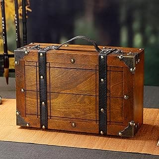 Wooden Treasure Chest, Vintage Suitcase Box, Wood Jewelry Storage Container, Decorative Trunk for Cosmetics, Home, Office