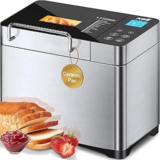KBS Pro Stainless Steel Bread Machine, 2LB 17-in-1 Programmable XL Bread Maker with Fruit Nut Dispenser, Nonstick Ceramic Pan& Digital Touch Panel, 3 Loaf Sizes 3 Crust Colors, Reserve& Keep Warm Set