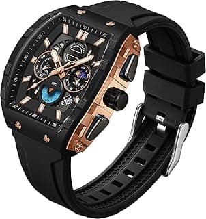 findtime Men's Watch Fashion Analog Watches Tonneau Unique Sport Wrist Watch Quartz Chronograph Waterproof Watches with Luminous Calendar Curved Screen Relojes para Hombres