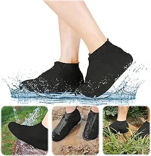 MAKINGTEC 5 Pairs Waterproof Shoe Covers, Non-Slip Water Resistant Overshoes Silicone Rubber Rain Shoe Cover Protectors for Men, Women - L