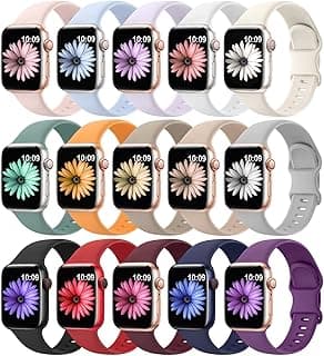 SuperNaNa 15 Pack Soft Silicone Bands Compatible with Apple Watch Band 40mm 41mm 38mm 45mm 44mm 42mm for Women Men,Waterproof Sport iWatch bands Replacement Strap Wristbands for iWatch SE Series 9 8 7 6 5 4 3 2