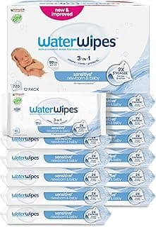 WaterWipes Original Plastic Free Baby Wipes, 720 Count (12 packs), 99.9% Water Based Wet Wipes & Unscented for Sensitive Skin