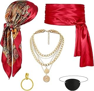 NALACAL Pirate Costume Accessories Set, Women Men Pirate Captain Accessories, Medieval Pirate Captain Costume, Pirate Earrings Pirate Eyepatch Sash Belts Pirate Bandanas for Halloween Cosplay Party