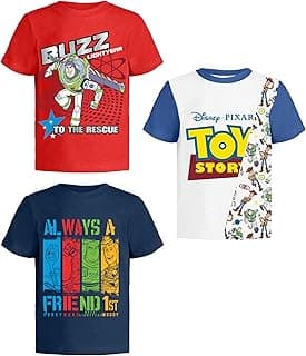 Disney Toy Story Graphic T-Shirts (3 Pack) Pixar Studios Designs, Buzz & Woody Character Tees for Toddlers to 10/12