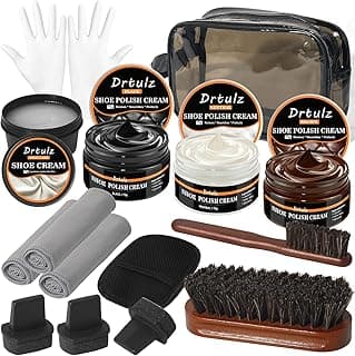 drtulz 15Pcs Shoe Polish Kit, Leather Shoe Care Cleaning Kit Black Brown Neutral Shoe Oil Gentle Care Boot Shoe Shine Kit for Men & Women