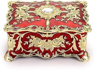 ABIN ABIN Vintage Rectangular Jewelry Box - Enameled Trinket Box Organizer Two Layer Treasure Chest Box Jewelry Decorative box Keepsake Gift Box Case for Women Girls (Red)