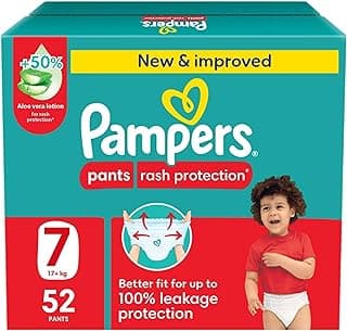 Pampers Rash Protection, Size 7, 17+ kg, Jumbo Box, 52 Diaper Pants