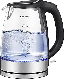 COMFEE' Glass Electric Tea Kettle & Hot Water Kettle Electric, 1.7L Electric Kettle with LED Indicator, 2200W Fast Boil, Auto Shut-Off and Boil-Dry Protection