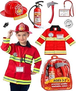 Born Toys Born Toys 8 PC Premium WASHABLE kids Fireman Costume Toy for kids,Boys,Girls,Toddlers, and children with complete firefighter accessories