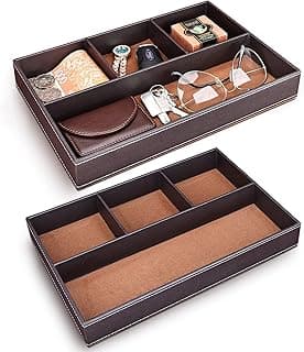 YelaJoy YelaJoy Brown Leather Valet Tray Set of 2, Accessory Organizer for Men, Dresser Top, Bedside Nightstand, Drawers