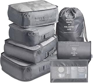 VAGREEZ VAGREEZ Packing Cubes 7 Pcs Travel Luggage Packing Organizers Set with Toiletry Bag (Gray)
