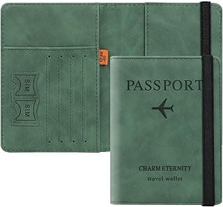GraGra Passport Holder Wallet Cover Case, Passport Case with RFID Blocking, PU Leather Travel Document Holder for Men&Women Travel Accessories (Green)