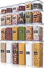 Vtopmart 24pcs Airtight Food Storage Containers with Lids, Plastic Kitchen and Pantry Organization Canisters for Cereal, Dry Food, Flour and Sugar, BPA Free, Includes 24 Labels,Black