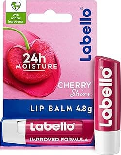 LABELLO Lip Balm Cherry Shine, (4.8g) 24H Melt-In Moisture, with Shea Butter and Natural Oils Enriched with Vitamins, with Natural Ingredients, Mineral Oil Free, Vegan