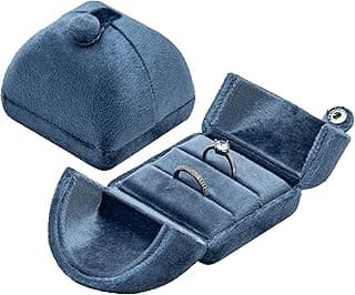 ASKIND Velvet Ring Box 2 Slots Wedding Ring Display Holder Box, Jewelry Ring Gift Case for Wedding Ceremony Proposal Engagement (Light Ocean Blue)