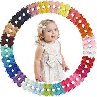 DED 50 Pcs 2 Inch Tiny Hair Bows for Girl Grosgrain Ribbon Pinwheel Bows Fully Lined Hair Clips for Baby Girls Toddlers Kids In Pairs