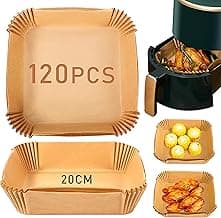 120Pcs Air Fryer Disposable Paper Liner, Air Fryer Liners Square, Baking Paper for Air Fryer Water-proof,Parchment Paper for Baking Roasting Microwave,7.9 inch/20cm,Square