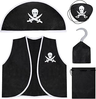 NALACAL Kids Pirate Costume Set, Pirate Captain Dress Up Outfits Playset with Pirate Hat Vest Coin Bag Eyepatch Hook, for Boys Girls Halloween Role Play Cosplay, 5Pcs - S Size