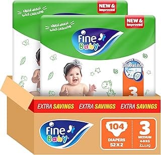Fine Baby Diapers,Size 3, Medium, 6-9 kg, 104 Diaper