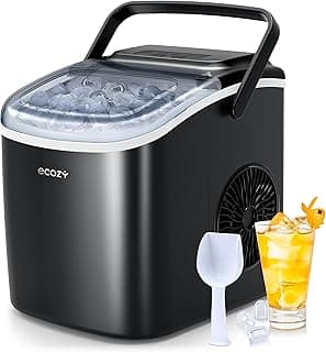 ecozy Portable Countertop Ice Maker - 9 Ice Cubes in 6 Minutes, 12kg Daily Output, Self-Cleaning with Ice Bags, Scoop, and Basket for Kitchen, Office, Bar, Party - Black