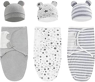 SKY-TOUCH 3-Pack Baby Swaddle Blankets for 0-6 Months, 100% Cotton Adjustable Swaddling Sleep Sack, Super Soft Newborn Essentials for Girls & Boys, 73x50cm
