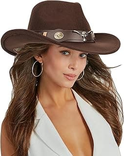 TERRIFI Premium Western Cowboy Hat for Men & Women, Wide Brim Felt Fedora Jazz Style Cap, Stylish Unisex Cowgirl Costume Accessory for Parties, Rodeos and Fashion Events