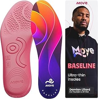 Move MOVE Baseline - All-Purpose Insoles - Ultra Thin Shock Absorption - for Men/Women Cleats, Shoes, Running, Basketball, Baseball with Maximum Freedom of Movement and Energy Return - Professional Grade