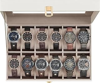 SONGMICS SONGMICS Watch Box, 12-Slot Watch Case, Watch Box Organizer, Cloud White Synthetic Leather, Cappuccino Beige Lining UJWB120W01