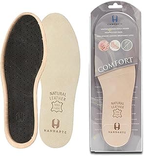 H HANDARTE HANDARTE Genuine Leather Insoles - Vegetable Tanned - Odor Eater Natural Padded - Magic Absorbent and Thin - Compatible with Any Shoe - Tan - Daily Comfort (Size US 11 / EU 42) with Keychain Gift