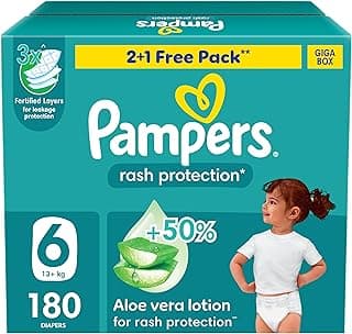 Pampers Taped, Rash Protection, Size 6, 13+ Kg, Giga Box, 180 Count