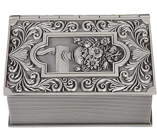 QUKUYU Jewelry Box Metal Retro False Book Jewelry Storage Box for Earrings, Necklaces, Rings Portable Classic Accessories Organizer Home Decoration