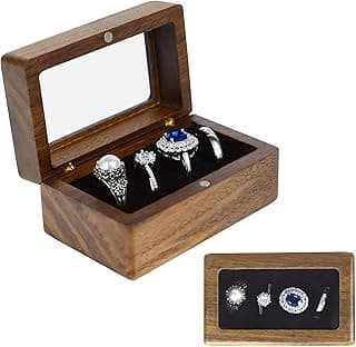 X spring X spring Wooden Ring Box, Elegant Glass Display Case for Wedding Rings, Secure Magnetic Closure Ring Bearer Box, Perfect for Engagement Proposals