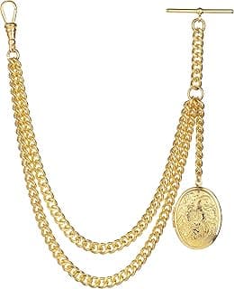 Holy Sins Jewellery Handmade in The UK Gold Colour Single Albert Pocket Watch Chain with Locket Pendant, Bronze, Classic Vintage Inspired Timeless Elegance Sophisticated Gentleman's Accessory Formal Luxury Statement