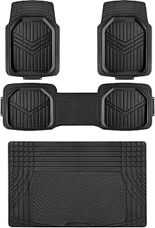Amazon Basics 4-Piece All-Weather Protection Heavy Duty Rubber Floor Mats Set with Cargo Liner for Cars, SUVs, and Trucks,Black,Universal Trim to Fit