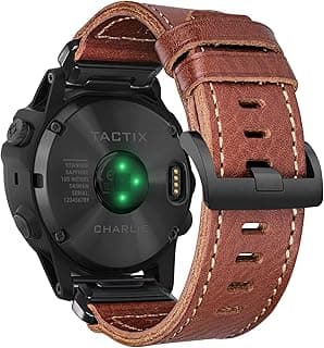hemsut h Compatible With Garmin Watch Band, Genuine Leather Watch Band, Retro Vintage Strap For fēnix/Forerunner/Vivoactive/Approach/MARQ/quatix/D2 Series Tough Replacement Band