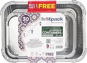 Hotpack Disposable Combo Pack - Food Storage, Food Packaging Aluminium Food Storage Container 1850cc + 890cc+ 420cc, 30 Pieces